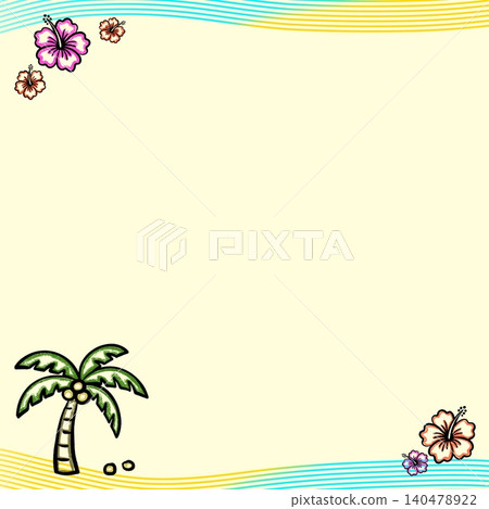Hand-drawn style palm tree and hibiscus summer frame material Hand-drawn style palm tree and hibiscus summer frame material 140478922