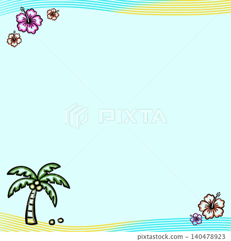 Hand-drawn style palm tree and hibiscus summer frame material Hand-drawn style palm tree and hibiscus summer frame material 140478923