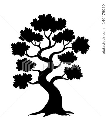 Gnarled bonsai silhouette twisting into form, compact trunk and sculptural branches suggesting age and careful cultivation, ornamental presence with dramatic contrast Gnarled bonsai silhouette twisting into form, compact trunk and sculptural branches suggesting age and careful cultivation, ornamental presence with dramatic contrast 140479050