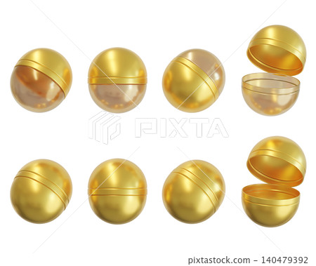 Golden Gacha Capsules 3D Illustration Set for Game and Reward Concept 140479392