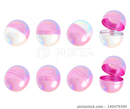 Pink Holographic Y2K Gacha Capsules 3D Illustration Set for Trendy Game Reward 140479394