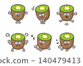Cute Green Kiwi Character Pose Set: Emotions (Joy, Anger, Sorrow, and Pleasure) 140479413