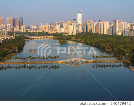 Panoramic View of Nanning, China with Urban Skyline and Serene Lake Panoramic View of Nanning, China with Urban Skyline and Serene Lake 140479442