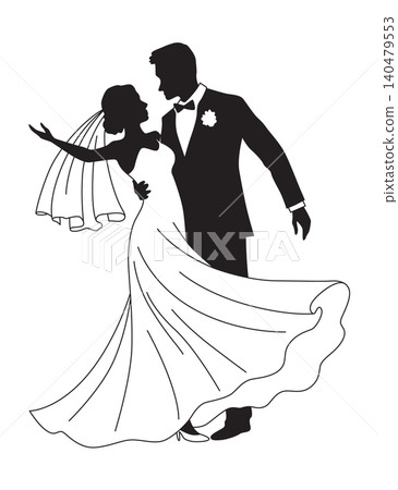 Stylized silhouette of wedding a dancing bride and groom Stylized silhouette of wedding a dancing bride and groom 140479553