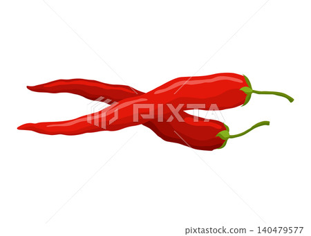 Long red chili pepper with green stem on white background Long red chili pepper with green stem on white background 140479577