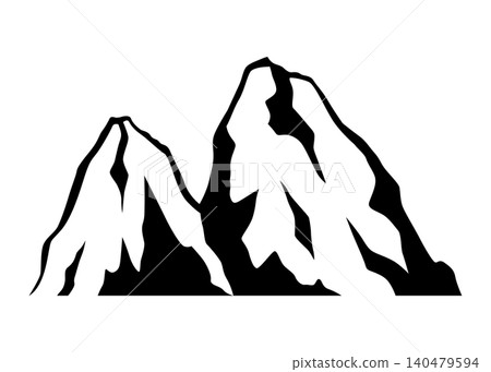 Black mountain, hill and rock silhouette. Vector rocky range and ridge with snow peaks and tops. Mountain nature landscape silhouette, hiking sport, tourism, outdoor adventure and camping themes Black mountain, hill and rock silhouette. Vector rocky range and ridge with snow peaks and tops. Mountain nature landscape silhouette, hiking sport, tourism, outdoor adventure and camping themes 140479594