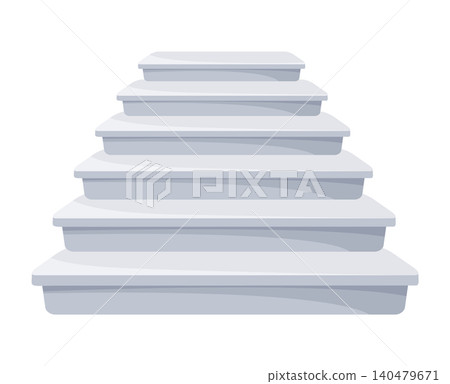 Game castle stairs in cartoon style. Medieval ancient ladder flights without railings, marble step treads or rock risers. Vector staircase isolated on white background Game castle stairs in cartoon style. Medieval ancient ladder flights without railings, marble step treads or rock risers. Vector staircase isolated on white background 140479671