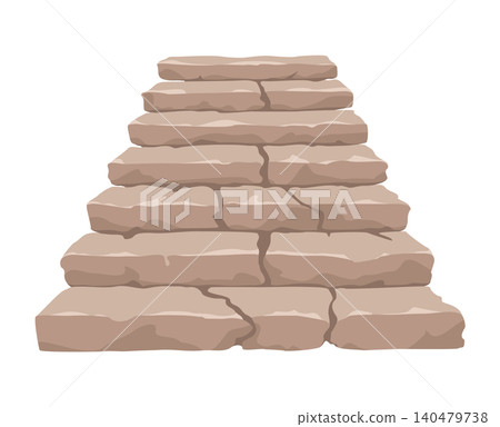 Game castle stairs in cartoon style. Medieval ancient ladder flights without railings, marble step treads or rock risers with cracked details. Vector staircase isolated on white background Game castle stairs in cartoon style. Medieval ancient ladder flights without railings, marble step treads or rock risers with cracked details. Vector staircase isolated on white background 140479738
