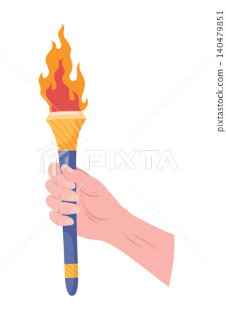 Hand holding a torch. Sport symbol, flat vector illustration design. Torch, Flame. Vector set, isolated burning torch flame in hand Hand holding a torch. Sport symbol, flat vector illustration design. Torch, Flame. Vector set, isolated burning torch flame in hand 140479851