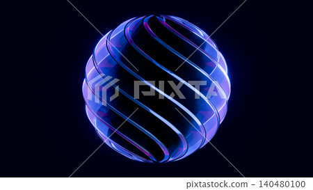 Glass Sphere Spiral Bands Purple Blue Neon Glow Black Background 3D Render Glass Sphere Spiral Bands Purple Blue Neon Glow Black Background 3D Render 140480100