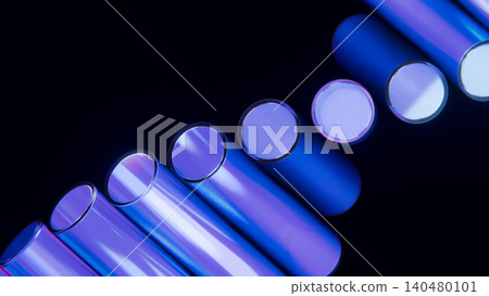 Blue Glass Cylinders Diagonal Array Iridescent Black Background 3D Render Blue Glass Cylinders Diagonal Array Iridescent Black Background 3D Render 140480101