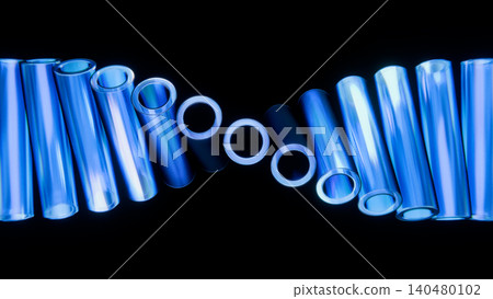 Blue Glass Cylinders Diagonal Array Iridescent Black Background 3D Render Blue Glass Cylinders Diagonal Array Iridescent Black Background 3D Render 140480102