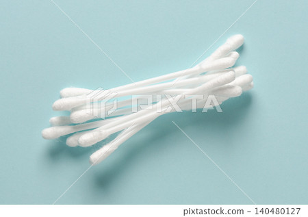 Cotton swabs for hygiene. Blue background. Cotton swabs for hygiene. Blue background. 140480127
