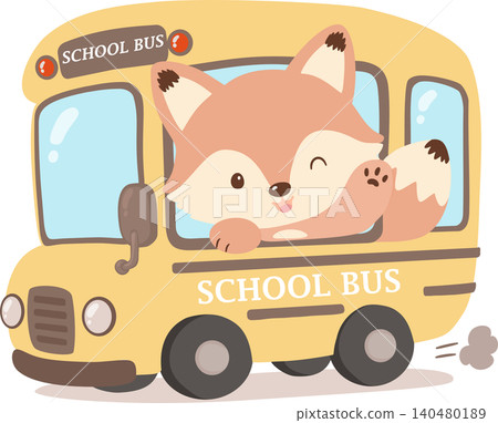 Cute Fox School Bus Back to School Illustration Cute Fox School Bus Back to School Illustration 140480189