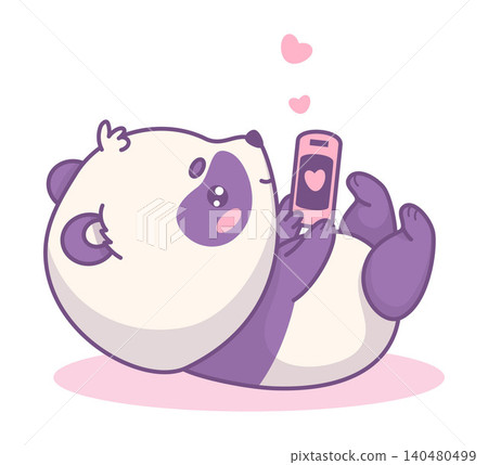 Lazy Panda Bear Doing Yoga Legs Up The Wall Pose And Looking At Smartphone With Heart. Kawaii Vector Illustration Of Cute Cartoon Animal. Romantic Funny Athlete Yogi Stretching. Lazy Panda Bear Doing Yoga Legs Up The Wall Pose And Looking At Smartphone With Heart. Kawaii Vector Illustration Of Cute Cartoon Animal. Romantic Funny Athlete Yogi Stretching. 140480499