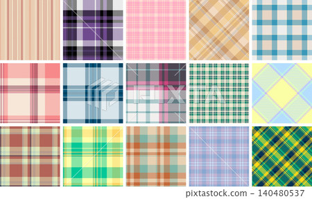 Classic retro plaid pattern pack. Seamless vector tartan background ideal for fabric, clothing design, notebooks, gift wrap, and digital paper collections. Classic retro plaid pattern pack. Seamless vector tartan background ideal for fabric, clothing design, notebooks, gift wrap, and digital paper collections. 140480537