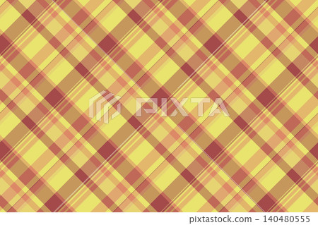 Curved seamless tartan plaid, packing pattern fabric textile. Pyjamas texture check background vector in orange and yellow colors. Curved seamless tartan plaid, packing pattern fabric textile. Pyjamas texture check background vector in orange and yellow colors. 140480555