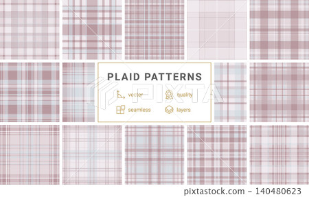 Discover this elegant seamless plaid pattern in soft pastel tones of dusty rose and blue. A classic textile design perfect for chic fashion, cozy home decor, and sophisticated digital art. Discover this elegant seamless plaid pattern in soft pastel tones of dusty rose and blue. A classic textile design perfect for chic fashion, cozy home decor, and sophisticated digital art. 140480623