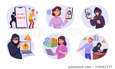 Data Protection. Flat vector cybersecurity characters with smartphones shields and online security situations in tech exact design Data Protection. Flat vector cybersecurity characters with smartphones shields and online security situations in tech exact design 140481547