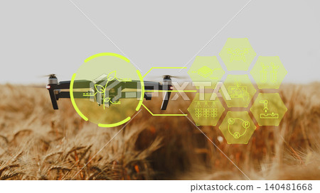 Smart farm uses drone technology for crop monitoring and data gathering in vast fields Smart farm uses drone technology for crop monitoring and data gathering in vast fields 140481668