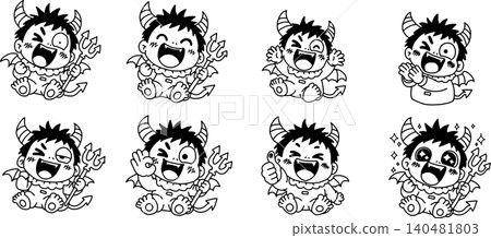Cute Devil Baby Emotional Pose Set (Joy, OK, Like, Surprise) Hand-Drawn Character Illustrations Cute Devil Baby Emotional Pose Set (Joy, OK, Like, Surprise) Hand-Drawn Character Illustrations 140481803
