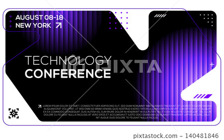 Futuristic Technology Conference Poster Template with Abstract Geometric Gradient Lines. Modern Minimalist Vector Event Flyer Design.	 140481846