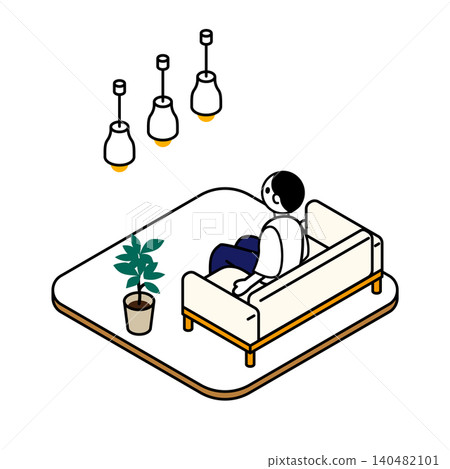 Isometric illustration of a man relaxing on a living room sofa. Isometric illustration of a man relaxing on a living room sofa. 140482101