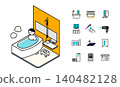 Isometric illustration set of bathroom and smart home icons 140482128