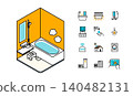 Isometric illustration of bathroom and smart home icons 140482131