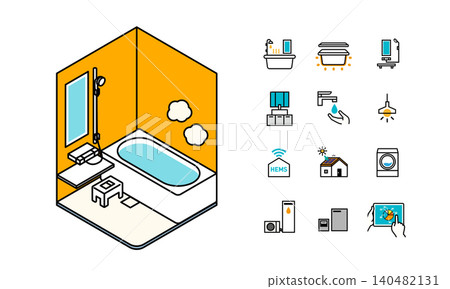 Isometric illustration of bathroom and smart home icons Isometric illustration of bathroom and smart home icons 140482131