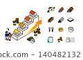 Isometric illustration of rising housing prices and building material icons 140482132