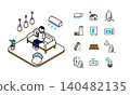 Isometric illustration of living room and smart home icons 140482135