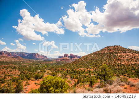 Cathedral Rock and the surrounding rock formations, one of Sedona's four major vortexes. 140482219