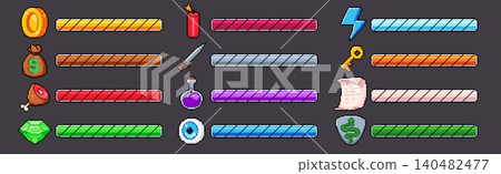 Pixel game bars with asset icons isolated on black Pixel game bars with asset icons isolated on black 140482477