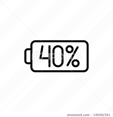 Battery 40 percent charge level thin line icon. Low energy status indicator, power bar sign, and accumulator cell graphic for user interface. Vector illustration 140482561