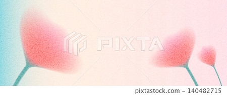 Grainy blur poppy on soft gradient background. Grainy gentle blur flower in red coral for summer banner. Botanical floral vector with ethereal scatter and diffused blue haze. Template for naive design 140482715