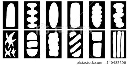 Callout speech frame with rectangle figure border and abstract shape. Simple callout frames in black and white for social media story. Vector set of doodle element for playful carousel post design 140482806