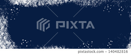 Cold winter window frame with frozen chalk effect and ice grunge border. Snowy overlay with grainy white spray on dark navy blue background. Aged vector texture of winter window edges for rink poster 140482816