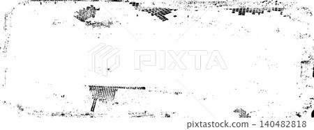 Scratch texture border grunge worn frame with smudge and smear halftone for magazine layout. Distressed rough edge surface backdrop in black ink. Vector worn frame element for retro print or urban bg 140482818