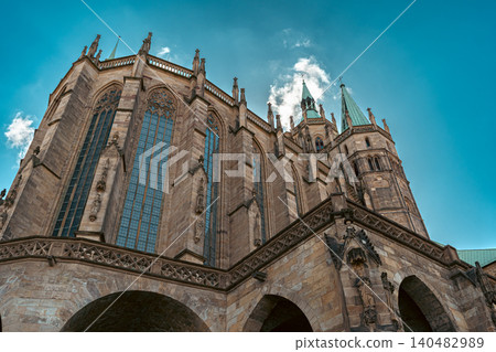 Erfurt, Germany - March 27, 2026. Gothic Cathedral Facade Erfurt, Germany - March 27, 2026. Gothic Cathedral Facade 140482989