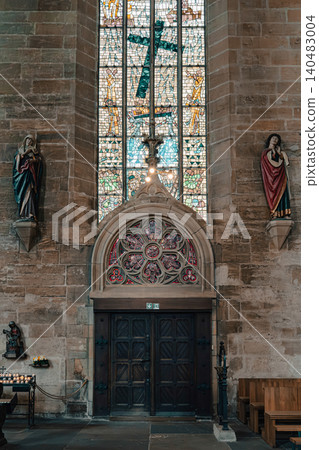 Erfurt, Germany - March 27, 2026. Church Door and Stained Glass Erfurt, Germany - March 27, 2026. Church Door and Stained Glass 140483004