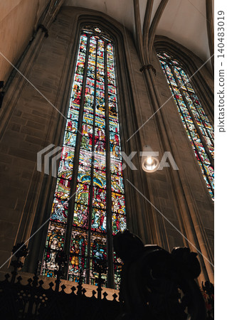 Erfurt, Germany - March 27, 2026. Stained Glass Windows in Historic Church Erfurt, Germany - March 27, 2026. Stained Glass Windows in Historic Church 140483019