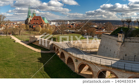 Erfurt, Germany - March 27, 2026. Petersberg Citadel and Erfurt Cathedral Panorama Erfurt, Germany - March 27, 2026. Petersberg Citadel and Erfurt Cathedral Panorama 140483034