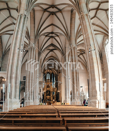 Erfurt, Germany - March 27, 2026. Historic Gothic Church Interior Erfurt, Germany - March 27, 2026. Historic Gothic Church Interior 140483035