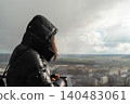 Woman Watching Rainy Valley From Viewpoint 140483061