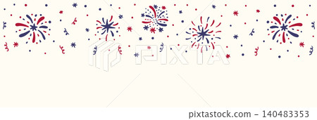 USA Independence Day Fireworks Vector Banner, Fourth of July Celebration Background with Starts and Confetti USA Independence Day Fireworks Vector Banner, Fourth of July Celebration Background with Starts and Confetti 140483353