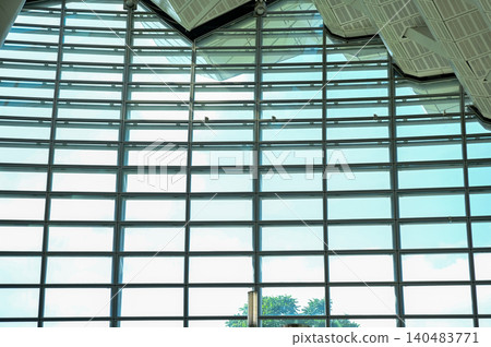 Interior of modern architecture, modern city building. Windows of building, interior design. Details of modern architecture. Building abstract. Building background. 140483771