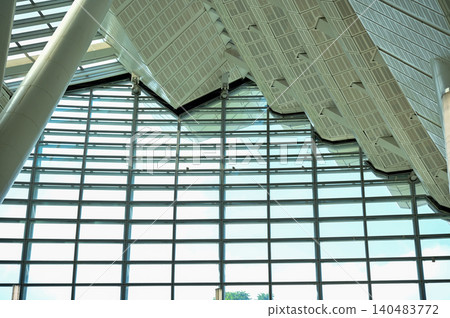 Interior of modern architecture, modern city building. Windows of building, interior design. Details of modern architecture. Building abstract. Building background. 140483772