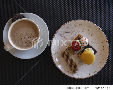 delicious cake and coffee on the table delicious cake and coffee on the table 140483858