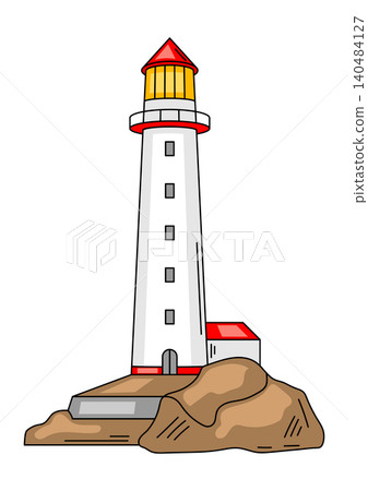 Nautical lighthouse. Travel and tourism symbol. Retro style conceptual illustration. Nautical lighthouse. Travel and tourism symbol. Retro style conceptual illustration. 140484127